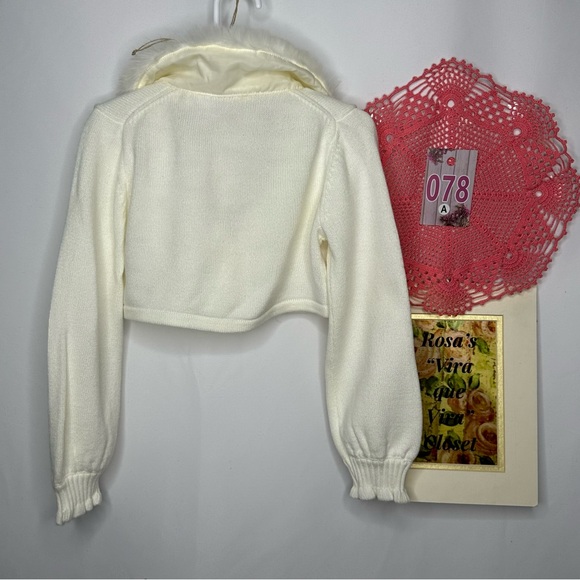 NWT Janie and Jack Faux Fur Collar Cardigan Size 5 - Picture 3 of 8